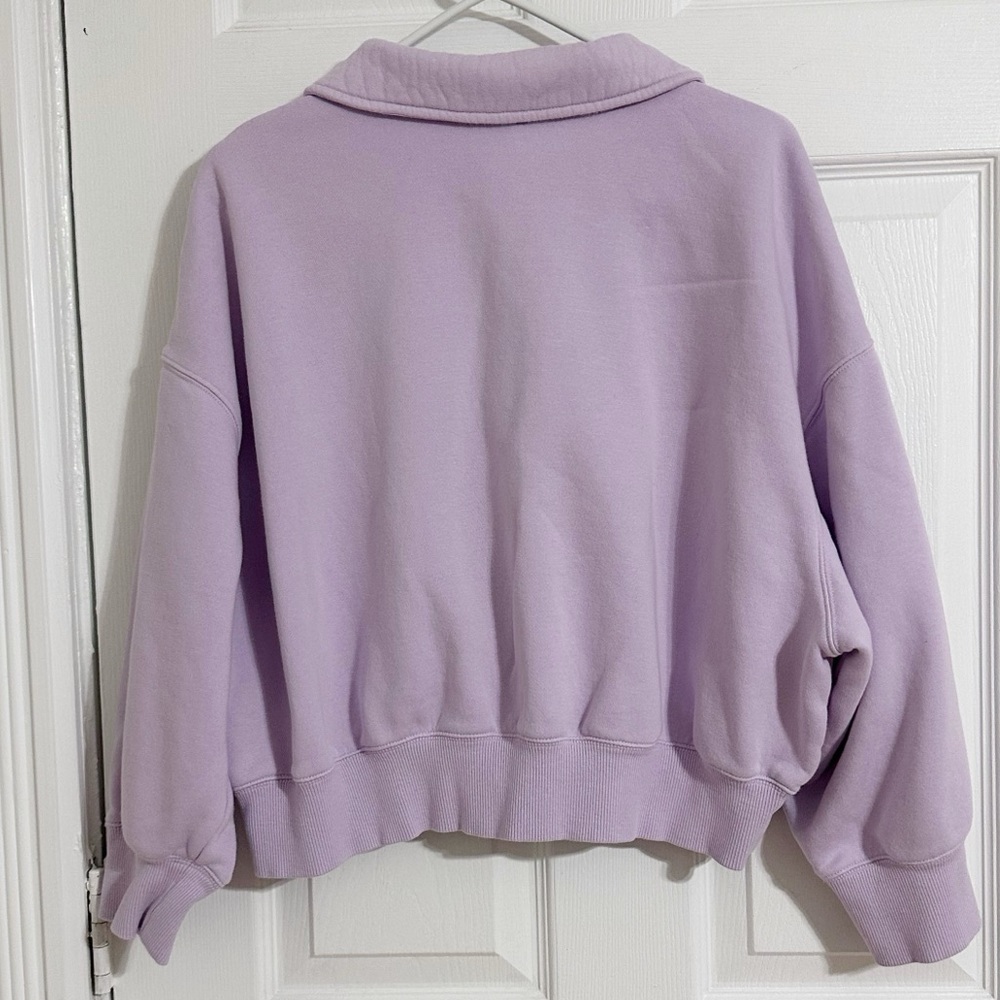 Nike Cropped Quarter Zip Fleece Sweatshirt Lavender L Dropped Shoulder - Picture 3 of 7
